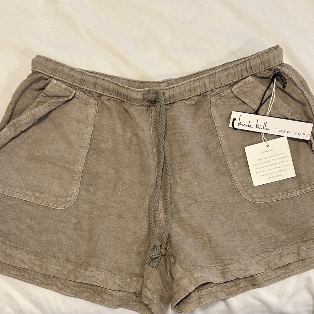 Nicole Miller Tan Linen Women Shorts